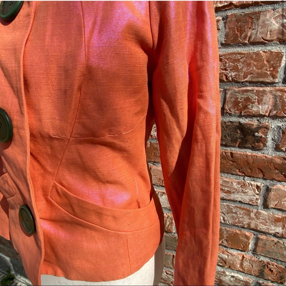 Tracy Reese (Neiman Marcus) NWT orange linen blend coat with pink sheen / 8 - Picture 3 of 9